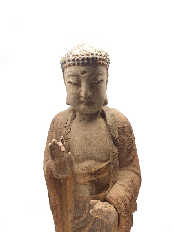 Statue Chinoise En Bois D Coration Asiatique Bouddha Debout