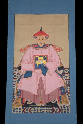 Très Grand Portrait d'ancêtres chinois - Majestueux - Empereur - Rose