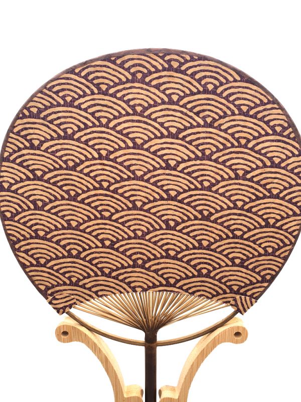 Abanico japonés - Uchiwa - Madera y Tela - Patrón tradicional de Seigaiha 2