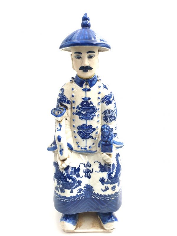 Adult Chinese Mandarin Sitting blue and white statue 1