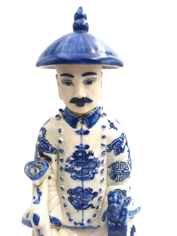 Adult Chinese Mandarin Sitting blue and white statue 2