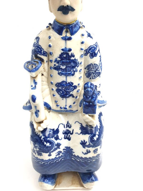 Adult Chinese Mandarin Sitting blue and white statue 3