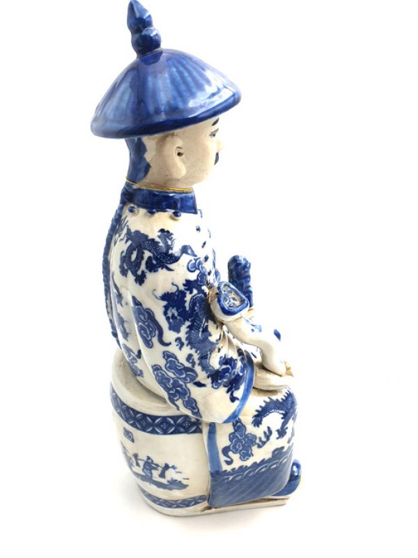 Adult Chinese Mandarin Sitting blue and white statue 4