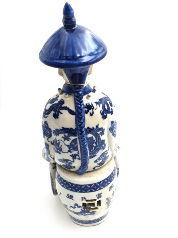 Adult Chinese Mandarin Sitting blue and white statue 5