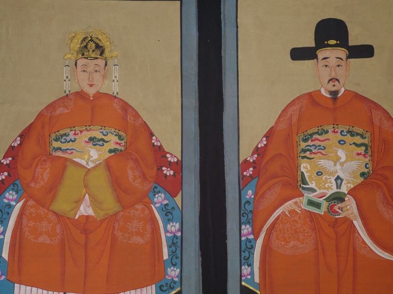 Ahnenpaare und Kaiser Chinesische Malerei Orange 2