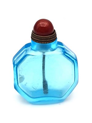 Alte chinesische Schnupftabakflasche - Geblasenes Glas - Achteckig – Himmelblau