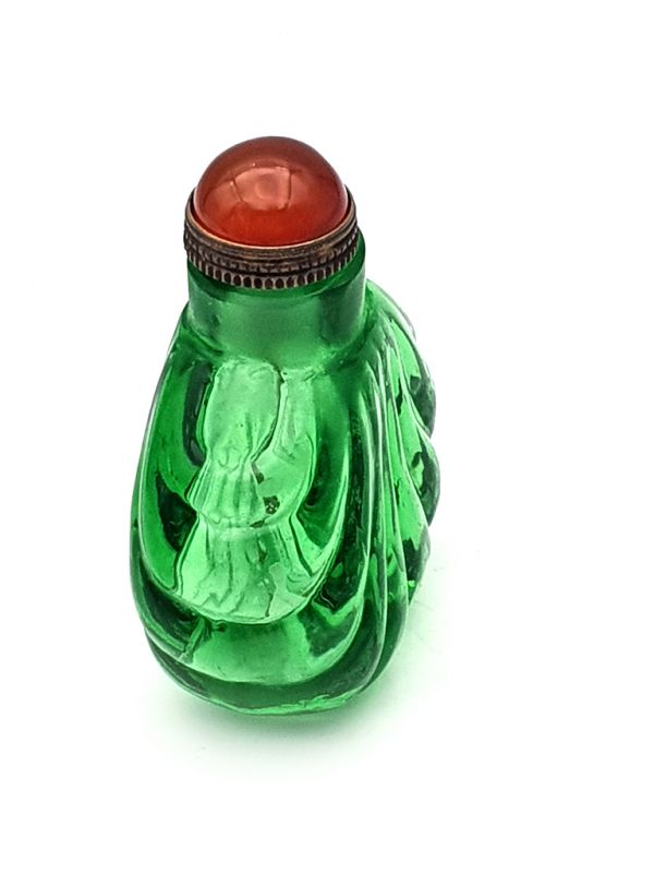 Alte chinesische Schnupftabakflasche - Geblasenes Glas - Concha - Verde 2