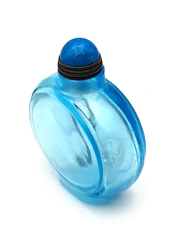 Alte chinesische Schnupftabakflasche - Geblasenes Glas - Himmelblau 2