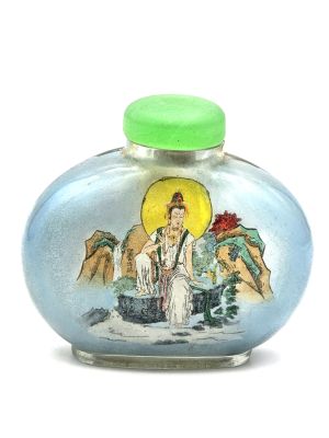 Alte Glas Schnupftabakflasche Göttin Guanyin