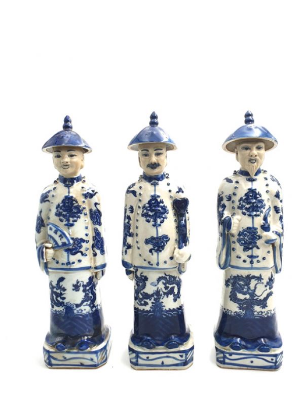 Alte Mandarin-Chinesisch weiss und blau Statue 5