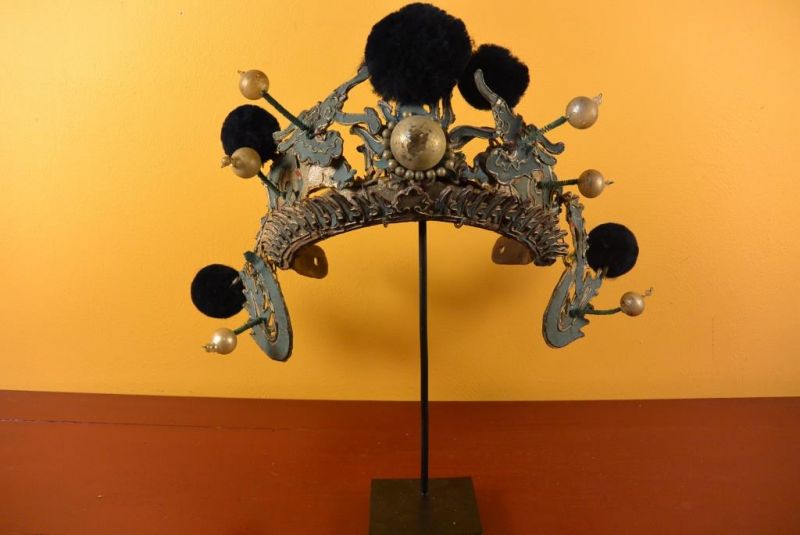 Alter chinesischer Theatre Kappe - Crown schwarzen Bommel 2 2