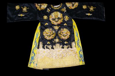 Ancien costume traditionnels de Théâtre Chinois - Noir - Dragon jaune et doré