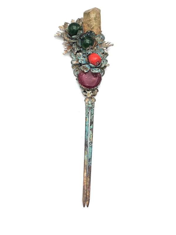 Ancient Chinese Hair Stick - Jade and crystal 1