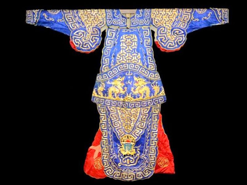 Ancient Chinese Theater Costume Blue and Golden Dragon 1