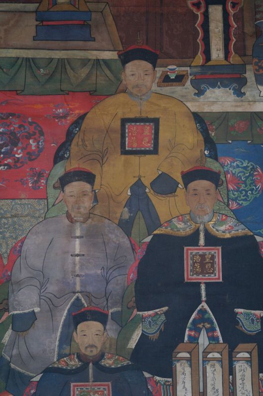 Antique - Very large Chinese ancestors portrait painting - Qing Dynasty - 6 characters 5