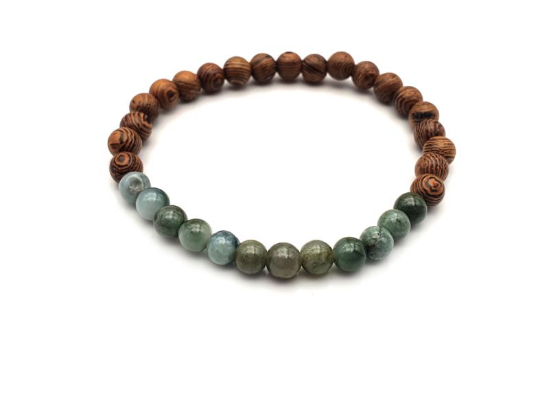 Armband aus Jade und Holz - 6mm - Afrikanisches Rosenholz und durchscheinende dunkelgrüne Jade 2