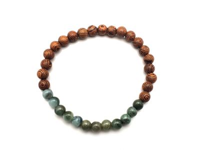 Armband aus Jade und Holz - 6mm - Afrikanisches Rosenholz und durchscheinende dunkelgrüne Jade