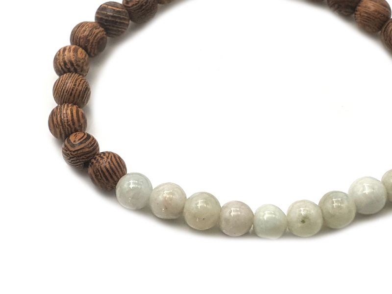 Armband aus Jade und Holz - 6mm - Afrikanisches Rosenholz und helle Jade 2