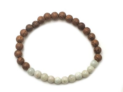 Armband aus Jade und Holz - 6mm - Afrikanisches Rosenholz und helle Jade