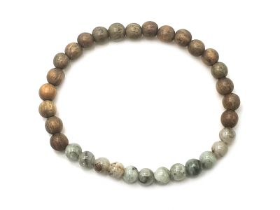 Armband aus Jade und Holz - 6mm - Grünes Sandelholz und gesprenkelte grüne Jade