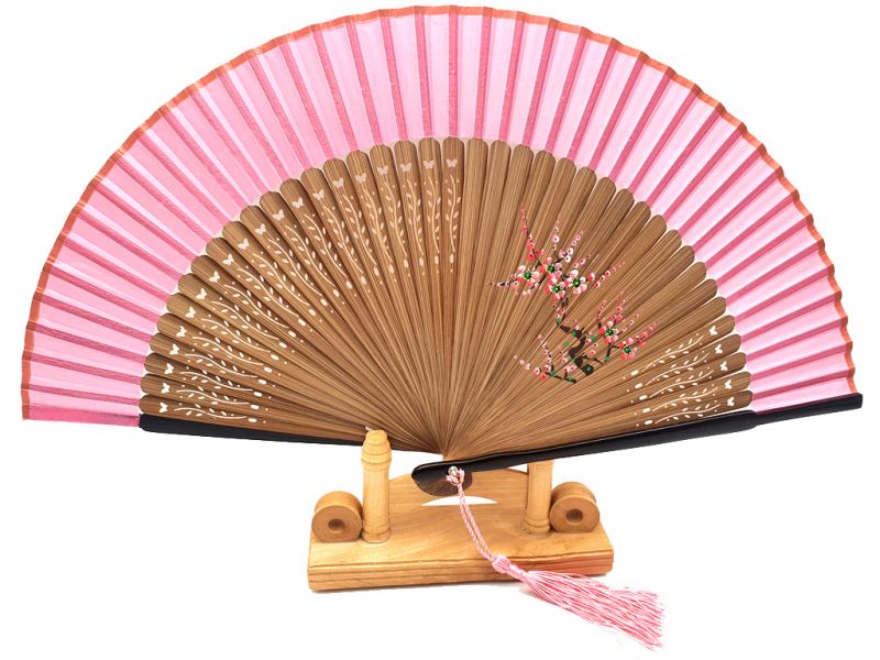 Asian Hand fan - Hand Painted -Cherry blossoms - Pink 1