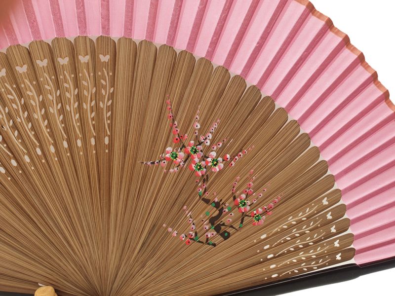 Asian Hand fan - Hand Painted -Cherry blossoms - Pink 2