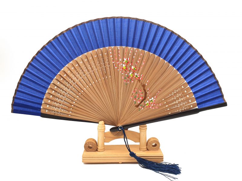 Asian Hand fan - Hand Painted - Navy blue 1