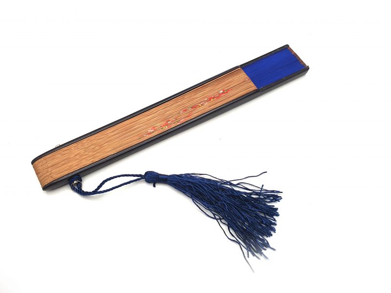 Asian Hand fan - Hand Painted - Navy blue 3