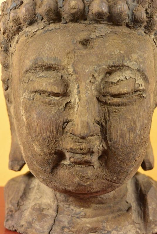 Asiatische Holzstatue Buddha-Kopf 2