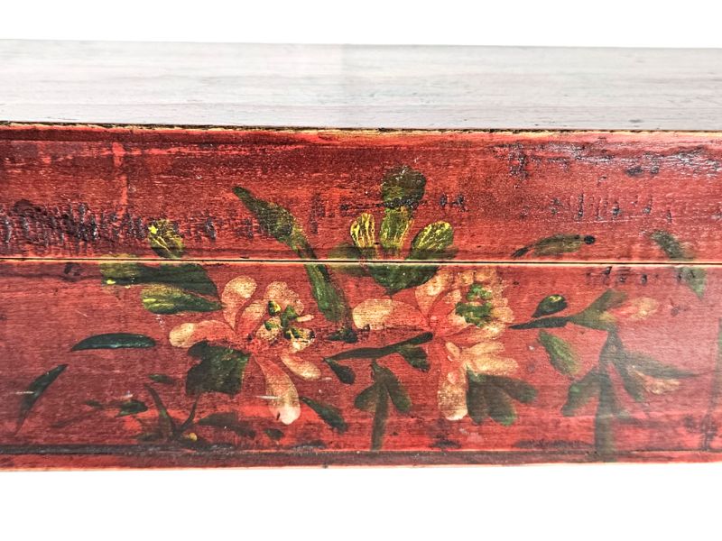 Baúl de madera rojo chino tradicional - Flores pintadas 2