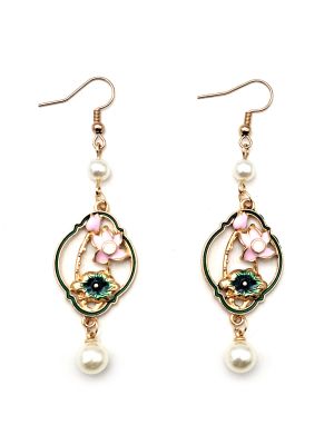 Boucles d'oreilles chinoises en émail - Cloisonné - La fleur de lotus