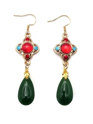 Boucles d'oreilles chinoises en émail - Cloisonné - Perle verte