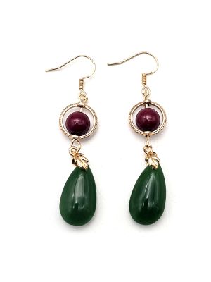 Boucles d'oreilles chinoises en émail - Cloisonné - Perles - Rouge et verte