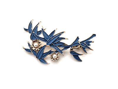 Broche chinoise en émail - Cloisonnée - Les feuilles de bambou