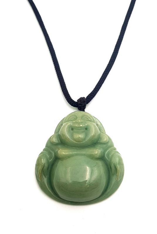 Buddhistischer Anhänger - Echte Jade - Kategorie A - Großer lachender Buddha - Imperial Green 2