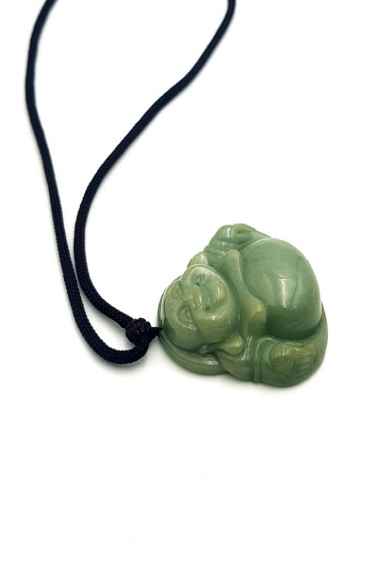 Buddhistischer Anhänger - Echte Jade - Kategorie A - Großer lachender Buddha - Imperial Green 3