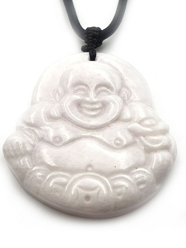 Buddhistischer Anhänger - Echte Jade - Kategorie A - Großer lachender Buddha - weiße Jade 2