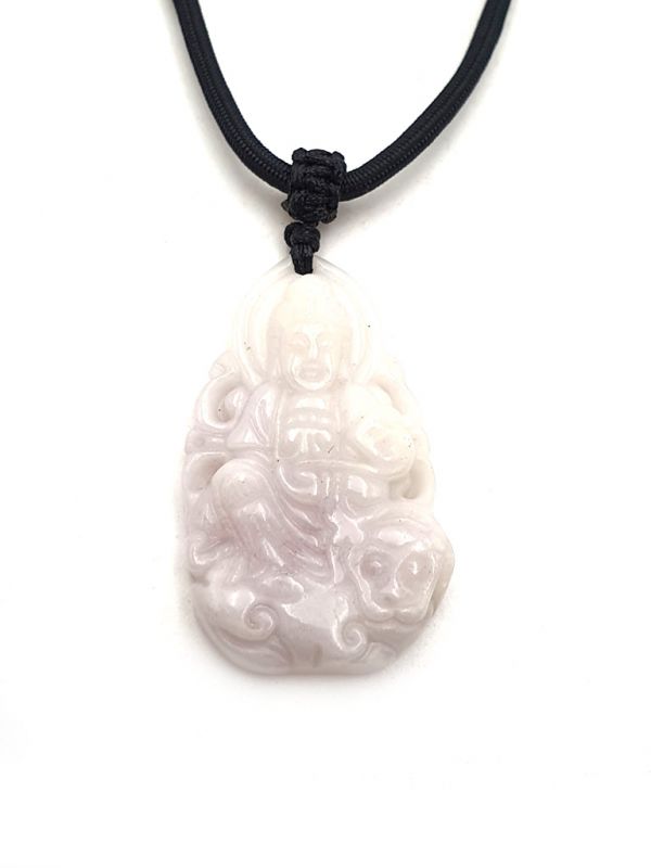 Buddhistischer Anhänger - Echte Jade - Kategorie A - Guan Yin auf FO Dog - White Jade 2