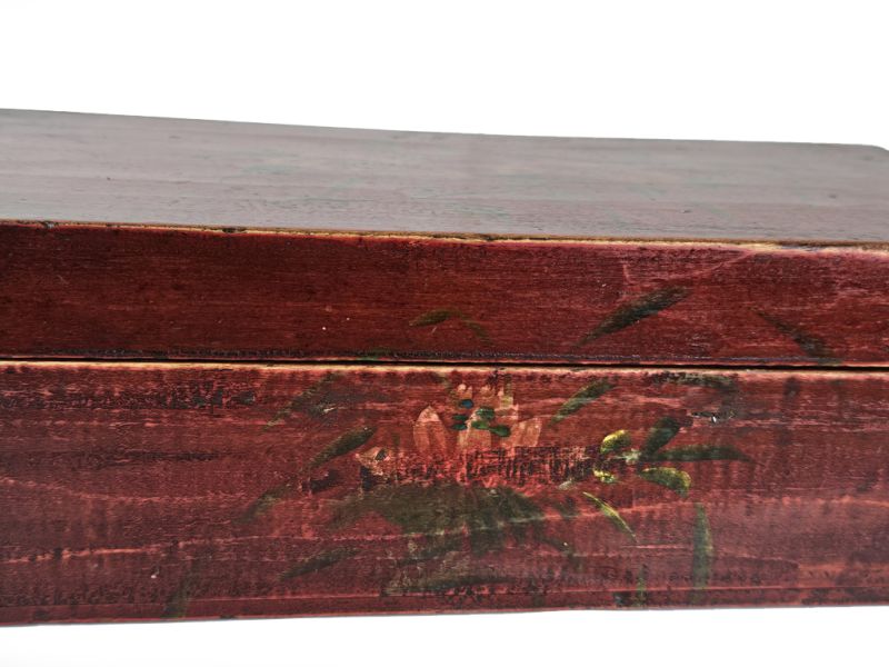 Chinese Antique - Red Wooden Chest with Painted Flowers 2