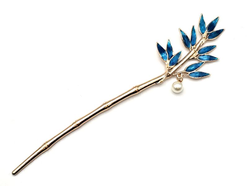 Chinese Cloisonné Enamel Hair Stick - Bamboo - Navy Blue 1