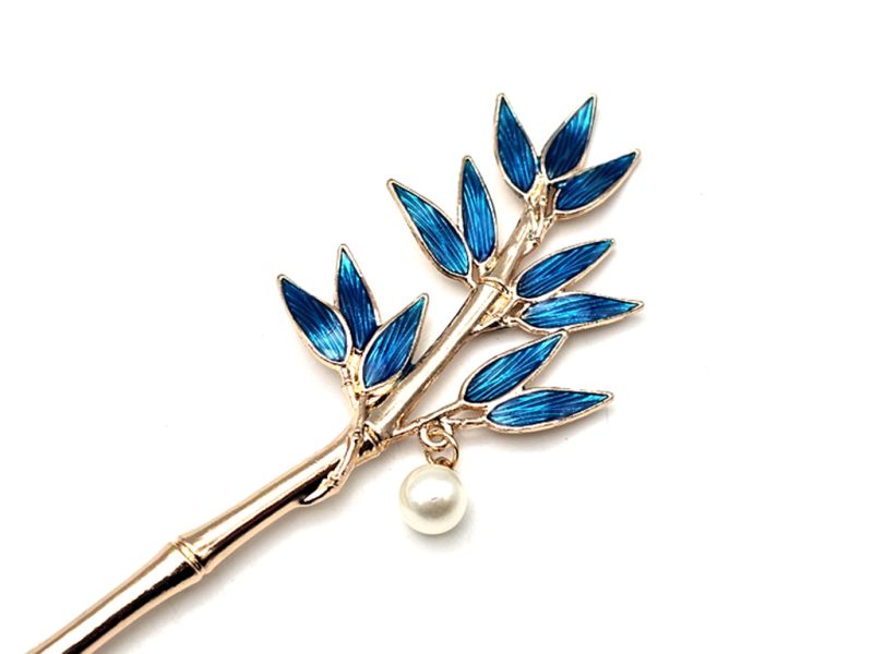 Chinese Cloisonné Enamel Hair Stick - Bamboo - Navy Blue 2