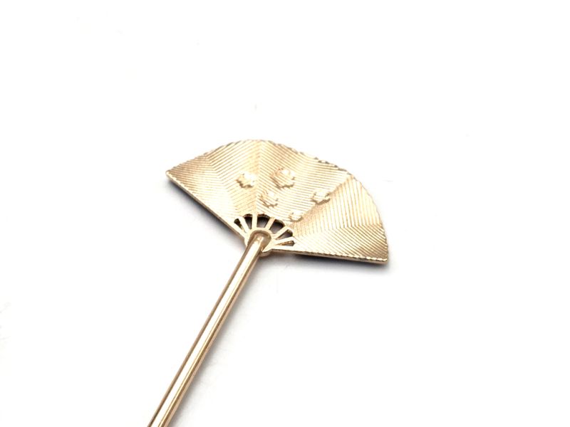 Chinese Cloisonné Enamel Hair Stick - Japanese Fan - Navy Blue 3