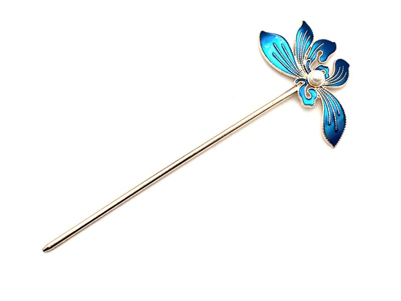 Chinese Cloisonné Enamel Hair Stick - Large flower - Navy blue 1