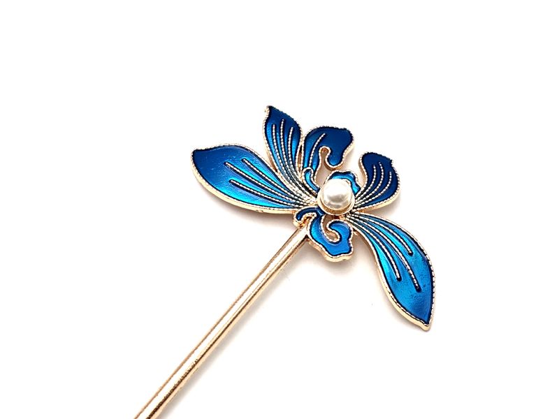 Chinese Cloisonné Enamel Hair Stick - Large flower - Navy blue 2