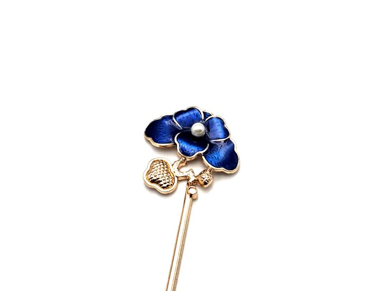 Chinese Cloisonné Enamel Hair Stick - Small flower - Navy blue 4