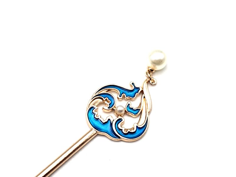 Chinese Cloisonné Enamel Hair Stick - The Ocean - Navy Blue 2