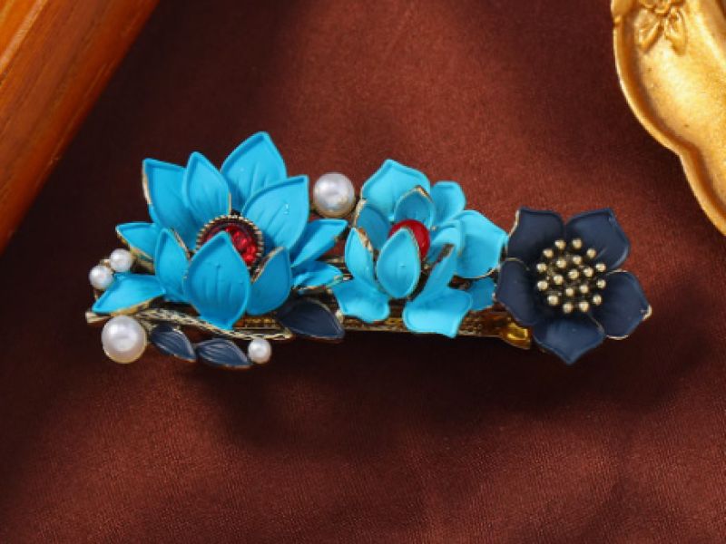 Chinese enamel barrette - Cloisonné - Flowers 1