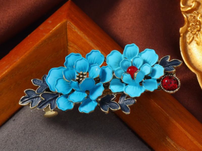 Chinese enamel barrette - Cloisonné - Large flowers 1