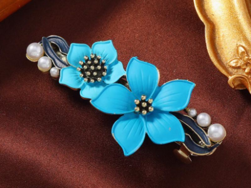 Chinese enamel barrette - Cloisonné - The double flower 1