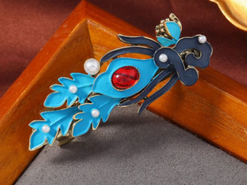 Chinese enamel barrette - Cloisonné - The phoenix 1